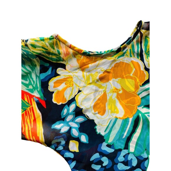 MELISSA PAIGE Top Women’s Blouse Sheer Floral Beaded Cold Shoulder Tunic Medium - Picture 4 of 12